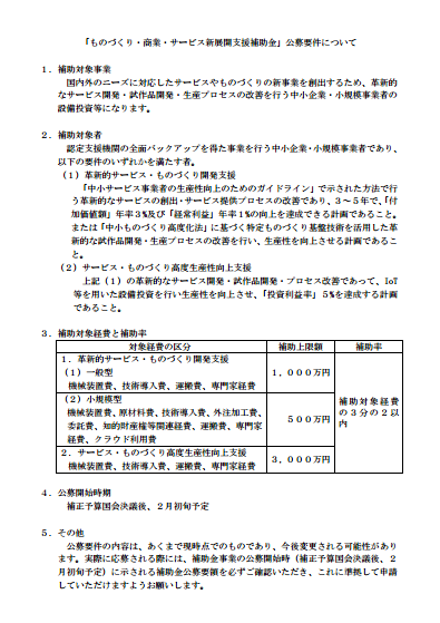 平成27年度補正　ものづくり・商業・サービス新展開支援補助金（事前予告［公募要件］）