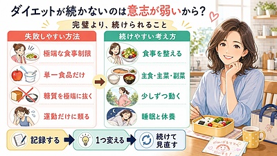 ダイエットが続かないのは意志が弱いから？失敗しやすい方法と、今の生活に合う痩せ方
