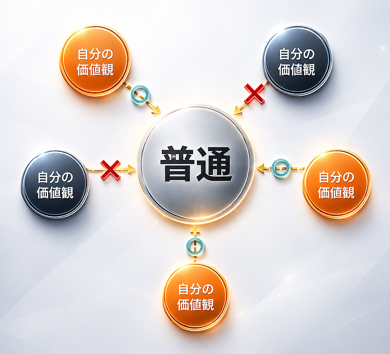 【図】普通に対して感じる価値観から来る違和感 【図】普通に対して感じる価値観から来る違和感
