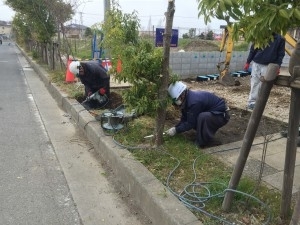 歩道切下げ工事　植栽伐採