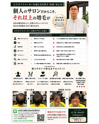 大手カツラメーカーだけではない。個人サロンでできる「自然な増毛」という選択肢