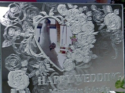 オリジナル　ギフト　ウェルカムボード　鏡　エッチング　プレゼント　薔薇