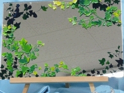蔦　ツタ　鏡　個性的　植物柄　アイビー　ステンシル　両面　着色　緑