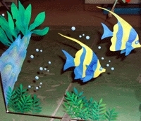 熱帯魚　カラー　鏡　エッチング　海底