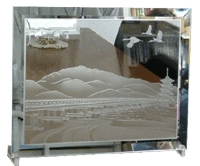京都　嵐山　鏡　ガラス　エッチング　盾