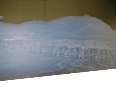 鏡　エッチング　裏彫り　京都　嵐山　風景