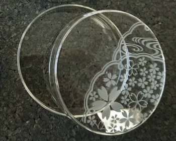ガラスシャーレ　サンドブラスト　オリジナルデザイン　理化学実験用　和風デザイン