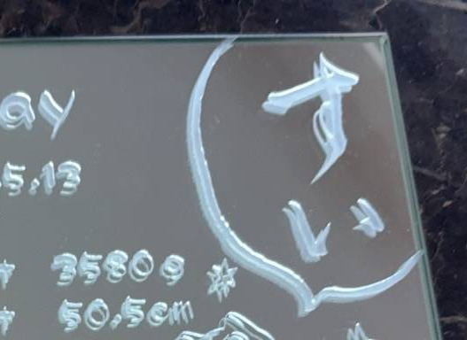 誕生祝　エッチング　鏡　手書き文字　命名