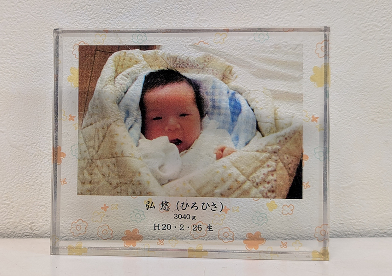 誕生祝鏡　出産記念　ガラスエッチング　UVプリント