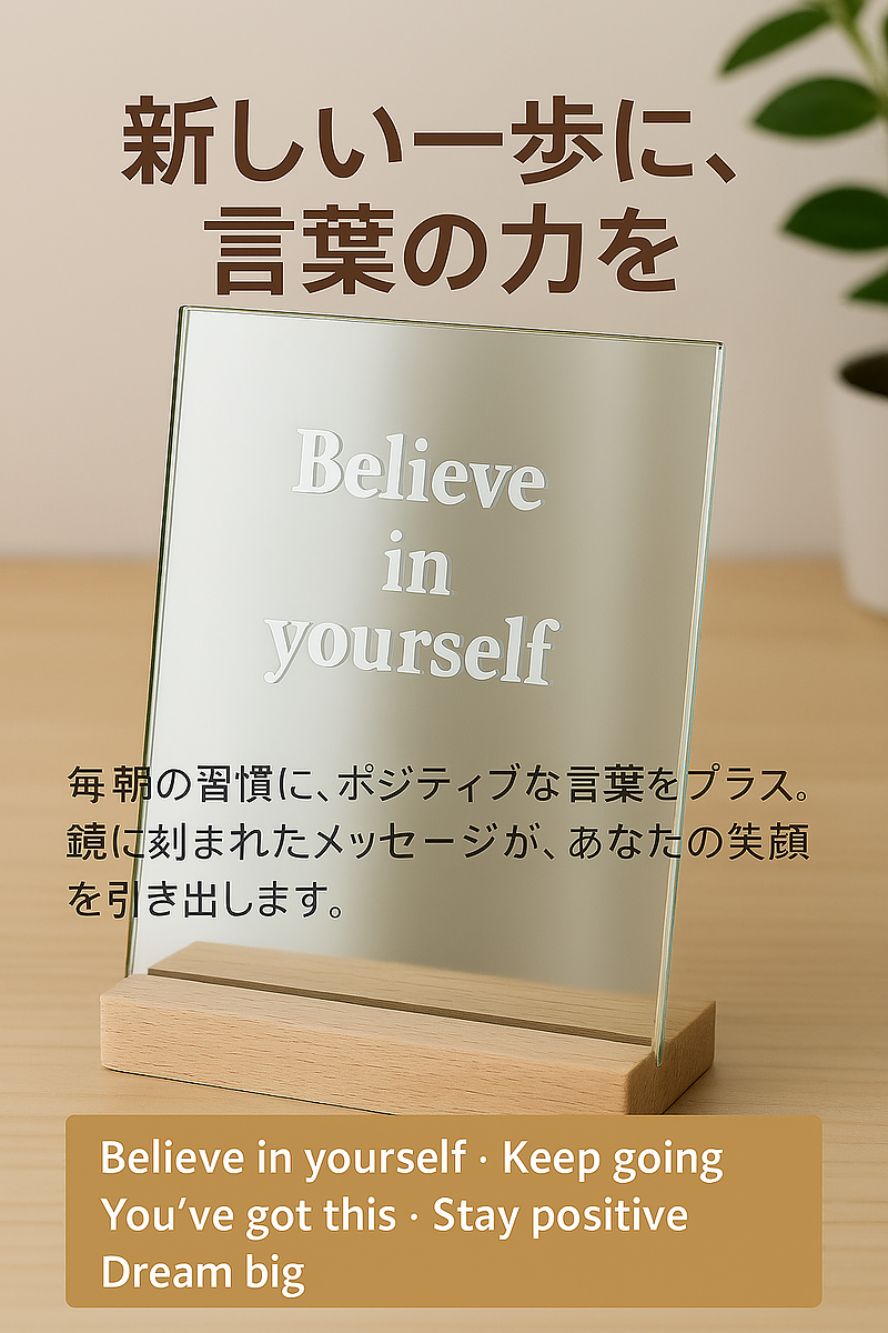 自分を応援　メッセージ入り鏡　エッチング　サンドブラスト