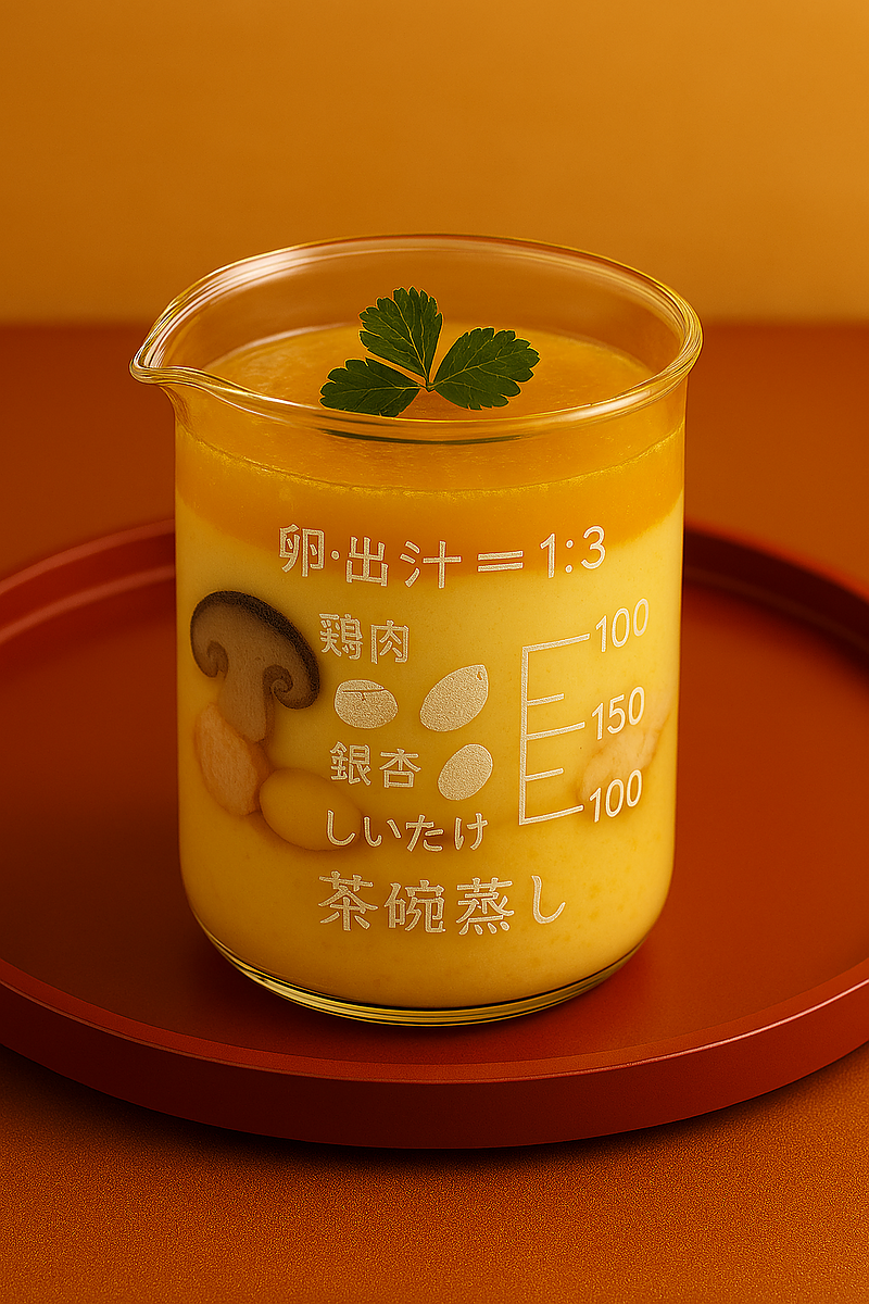 ビーカーで作る　茶わん蒸し　レシピサンドブラスト