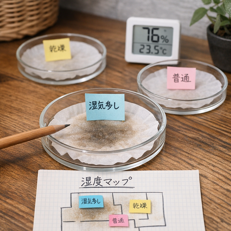 ガラスシャーレ　湿度　見える化　梅雨対策
