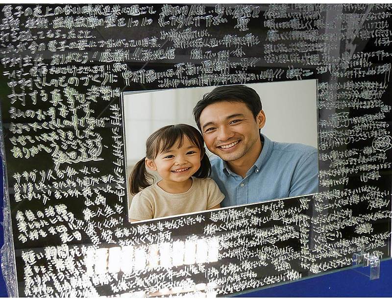 父の日ギフト　写真　鏡　透明抜き　メッセージ入り