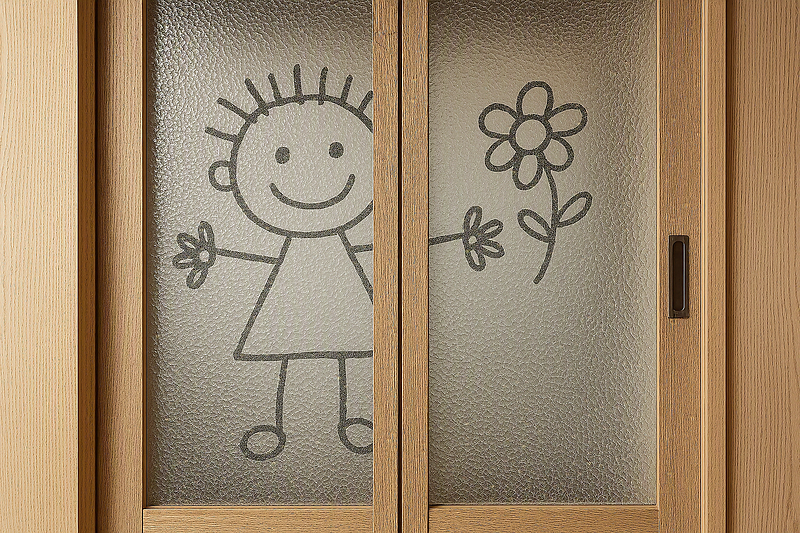 子どもの落書き オリジナル型板 ブラスト加工 建具 子どもの落書き オリジナル型板 ブラスト加工 建具
