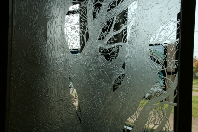 楠　エッチング　ガラス　樹　段彫り　FIX