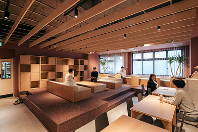 北九州の設計事務所GREENROOMDESIGNによるオフィスリノベーション｜働き方が変わるカフェスペース