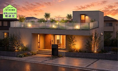 福岡市住宅設計・狭い敷地に平屋と庭（屋上庭園）