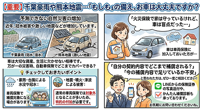 【重要】千葉豪雨や熊本地震…「もしも」の備え、お車は大丈夫ですか？