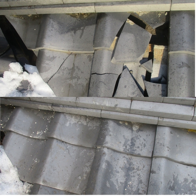 雪害で割れた瓦の修理ビフォアーアフター