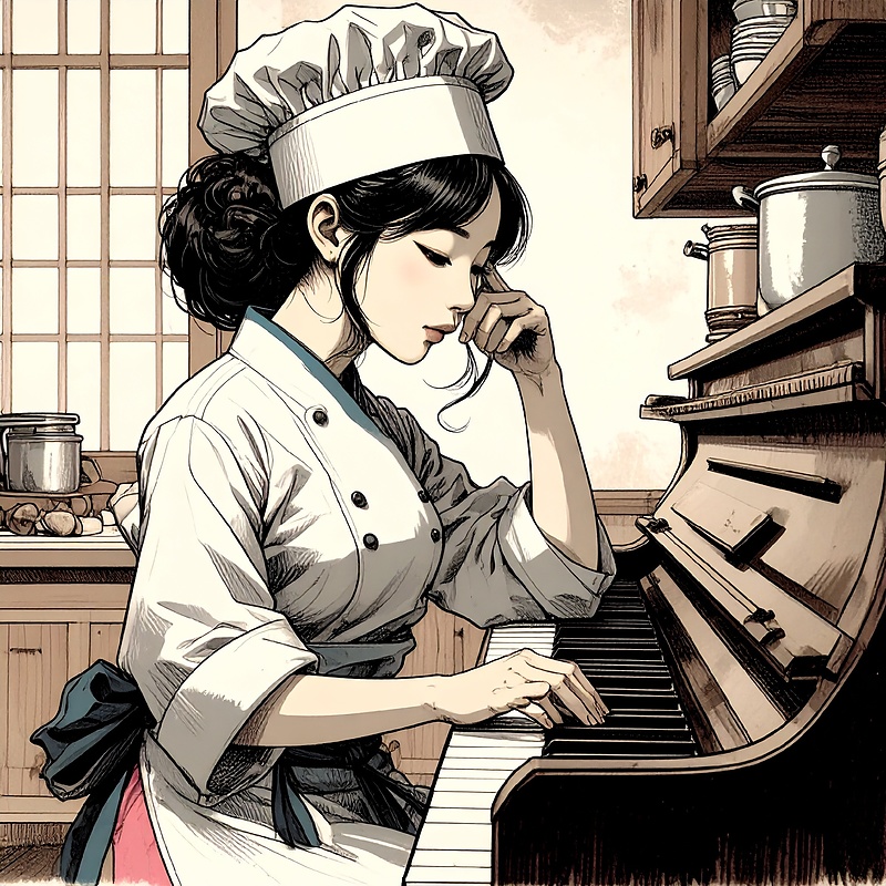 ピアノを調理する(イメージ画/生成AI作成) ピアノを調理する(イメージ画/生成AI作成)