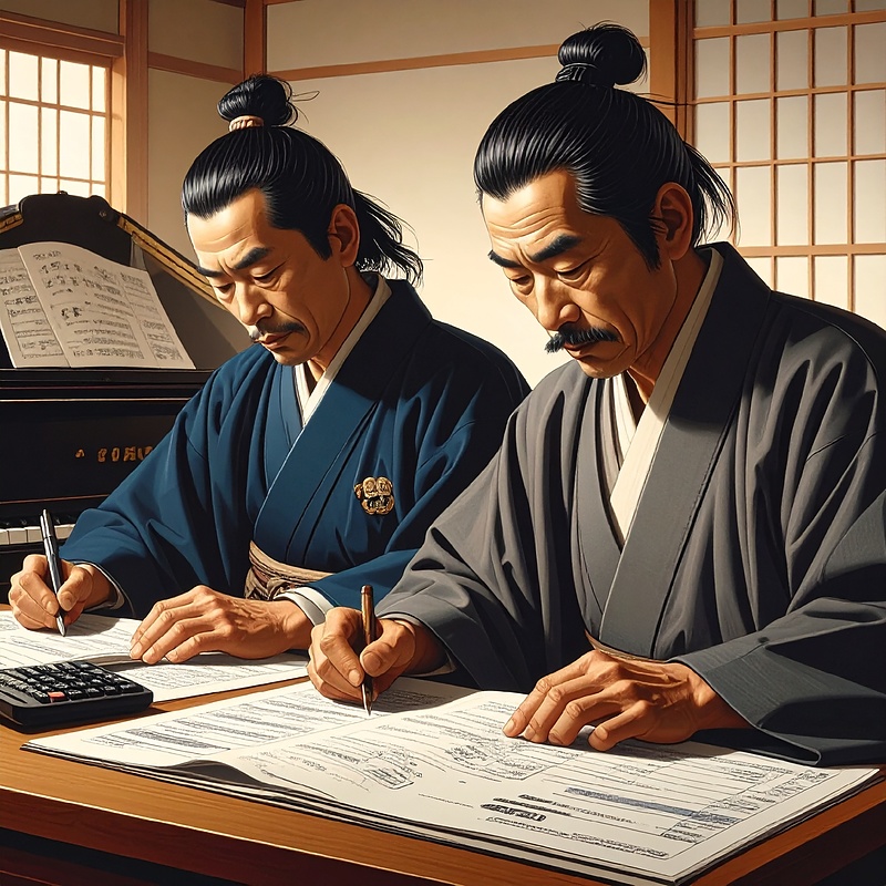 確定申告する豊臣兄弟(イメージ画/生成AI作成) 確定申告する豊臣兄弟(イメージ画/生成AI作成)