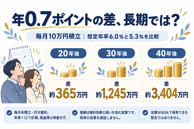 年間コスト差0.7ポイントの長期比較試算
