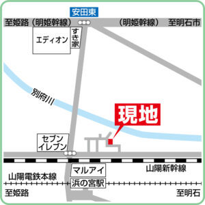 案内図。敷地内に2台駐車可能（1台カーポート付）