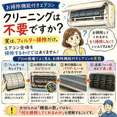 「お掃除機能付きエアコンだから、クリーニングは不要ですか？」