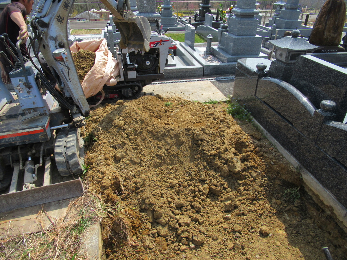 墓地での工事開始！まずは掘り方。（→次へ）