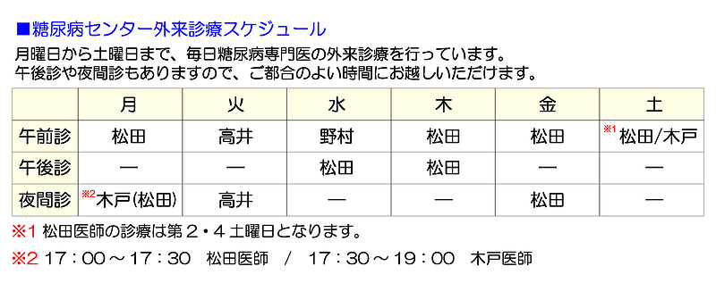 糖尿病センター外来スケジュール