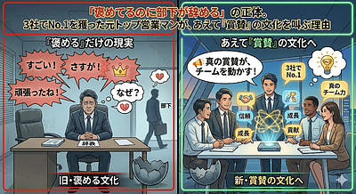 「褒めてるのに部下が辞める」の正体。3社でNo.1を獲った元トップ営業マンが、あえて『賞賛』の文化を叫ぶ理由