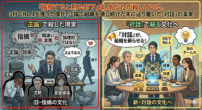 「指摘すると黙る部下」は、あなたが殺している。3社でNo.1を獲った僕が、正論で組織を壊し続けた末に辿り着いた「対話」の真実