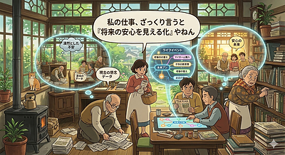 私の仕事、ざっくり言うと「将来の安心を見える化」やねん