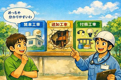 ④『基本工事・追加工事・付帯工事の違い、めっちゃ簡単に言うとこうや』