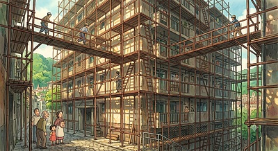 ④「足場は“マンションの外にできるもう一つの建物”」