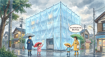 ② 養生シートは「巨大な傘」やと思ってください