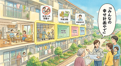 ⑤ 「住民さんの生活が一番やで。段階的スラブ上化は“みんなの幸せ計画”や！」