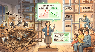 ③ 「専有配管の更新は“任意”やけど、継承ミスると後で高うつくで！」