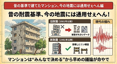①「昔の基準で建てたマンション、今の地震には通用せぇへん編」
