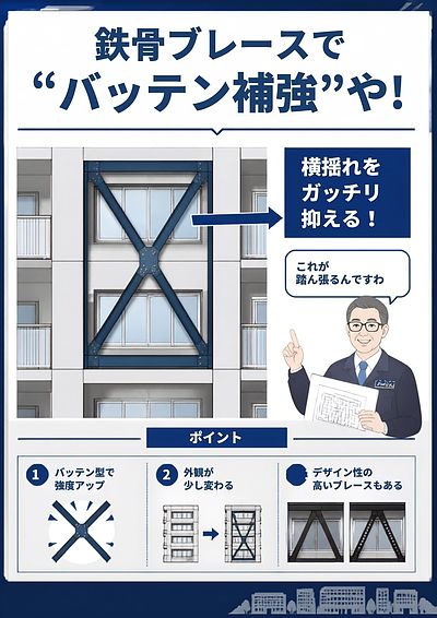 ② 「鉄骨ブレースで“バッテン補強”したら、揺れに強いで編」