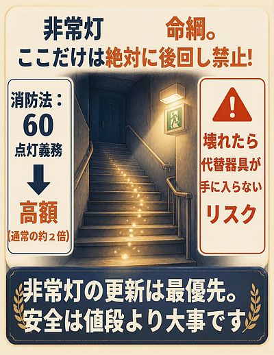 ② 「非常灯は“後回し”にしたらアカン！ここがマンションの命綱やで」