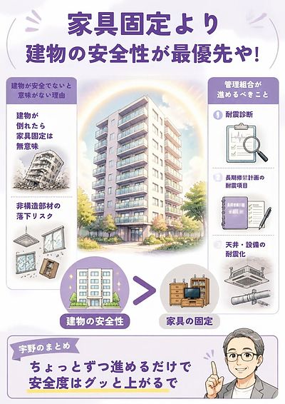 ⑤ 「熊本地震で分かったのは“家具固定より建物の安全性”が最優先や！」