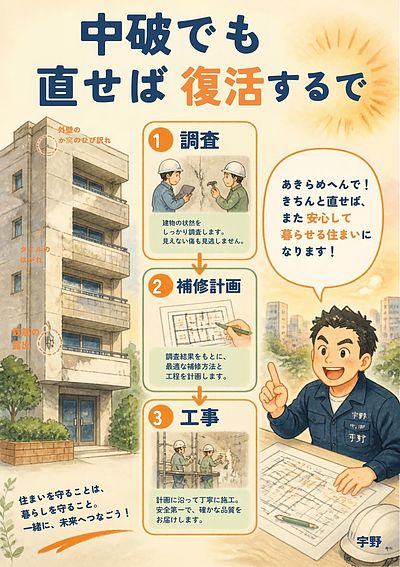 ③： 【“中破”って聞くと怖いけど、ちゃんと直せば復活するで】