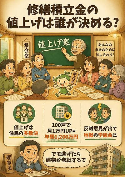 ② 『地獄の学級会、開幕のお知らせ』修繕積立金の値上げは誰が決める？編
