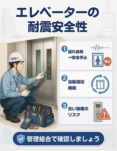 ①： 【エレベーターは“揺れても止まらん”が大事やで！】