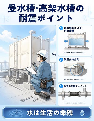 ②： 【受水槽・高架水槽、揺れたら“水が暴れる”んやで】