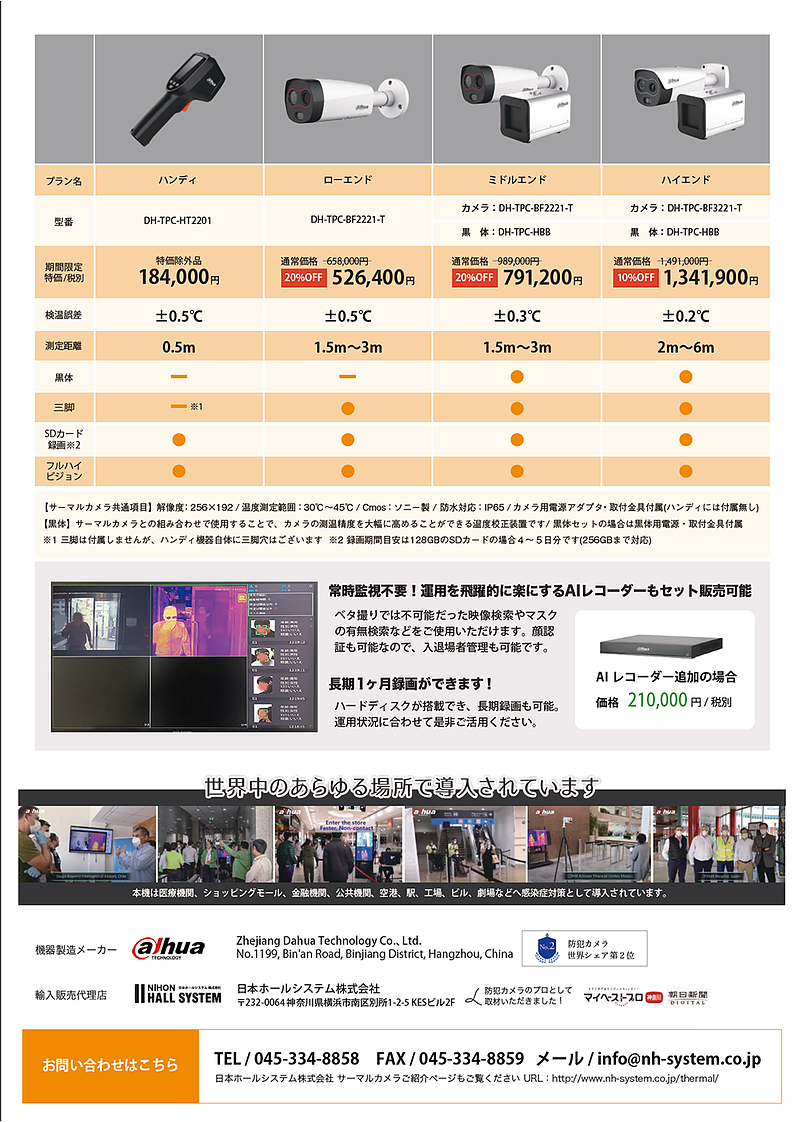 ダーファ社製のサーマルカメラを業界最安値でご提供します