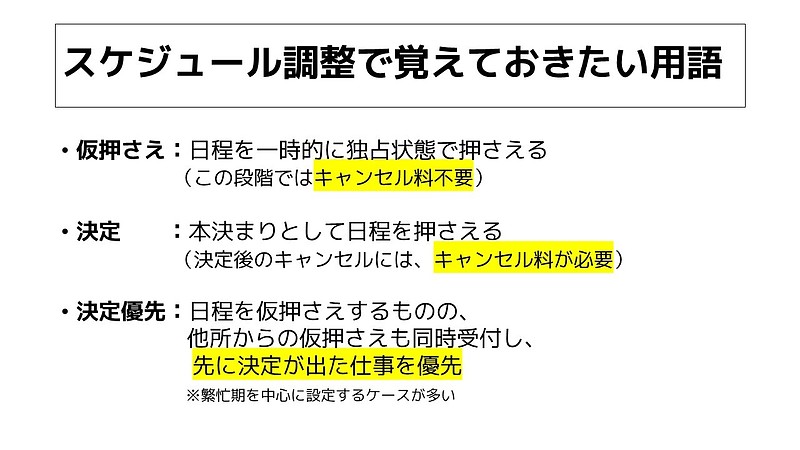 スケジュール調整で覚えたい仮押さえ・決定・決定優先【地元の行事に大道芸人を呼ぶには】