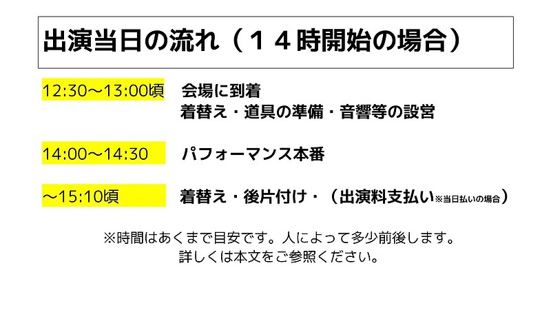 大道芸ショー当日のスケジュール【出張パフォーマンスショー出演・派遣の流れ】