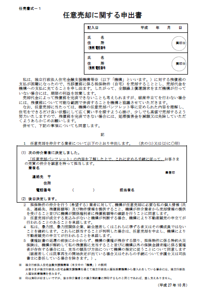 任意売却の申し出書